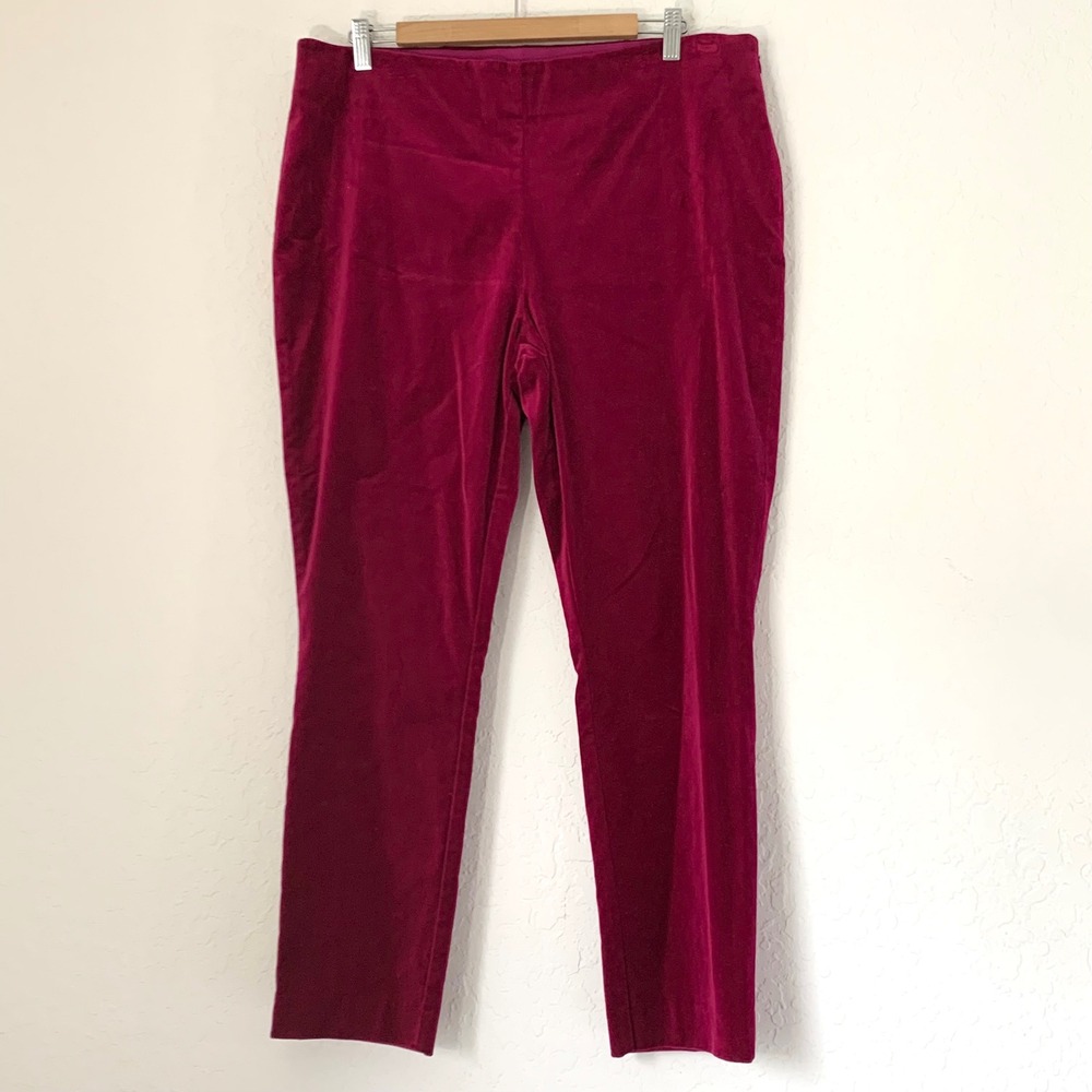 Lauren Ralph Lauren Pants Women 16 Berry Pink Velvet Straight‎ Holiday Romantic